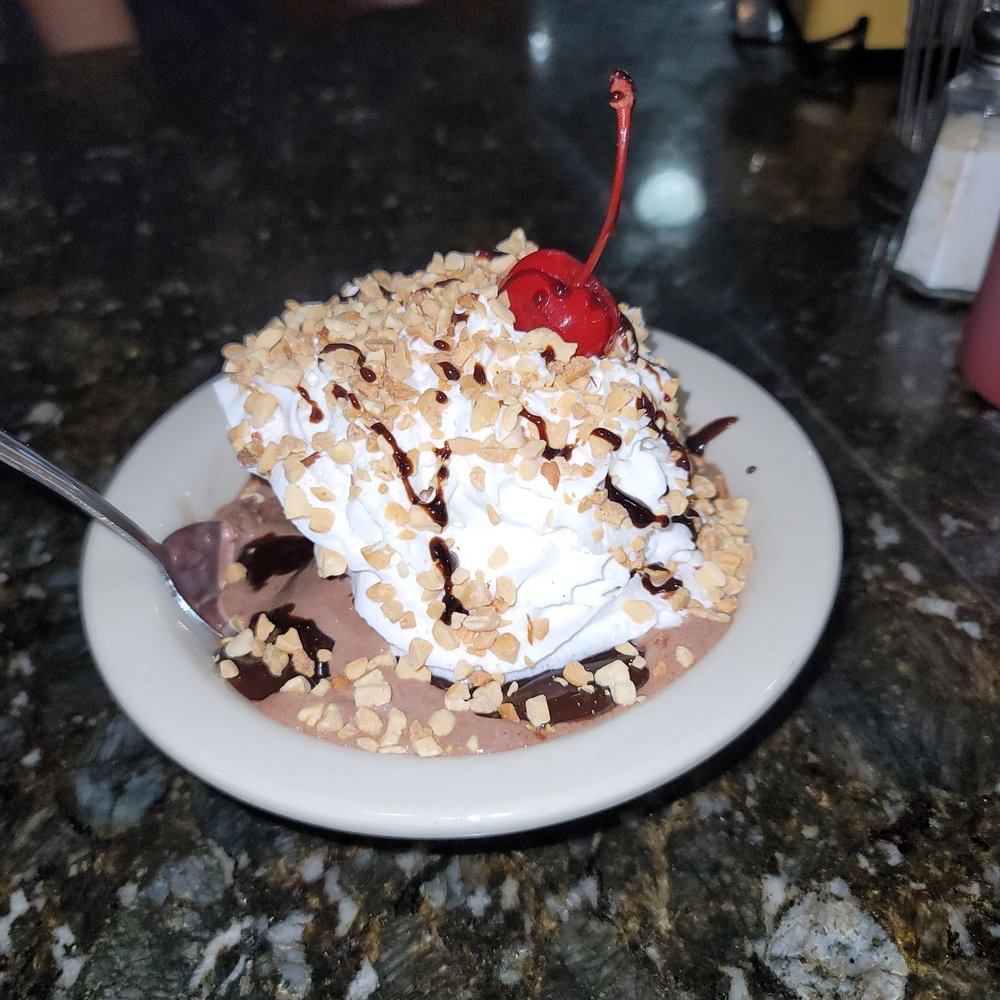 Ozark Cafe - Hot Fudge Sundae With Whipped Cream and cherry, of course! - American Near Me - Jasper, Arkansas