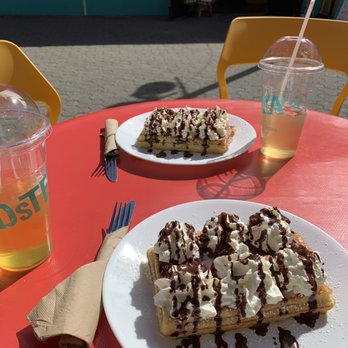 Wannawafel - Brussels waffle with fruit compote homemade whip and chocolate sauce !!! YUM - Desserts Near Me - Victoria, British Columbia Wannawafel - Brussels waffle with fruit compote homemade whip and chocolate sauce !!! YUM - Desserts Near Me - Victoria, British Columbia