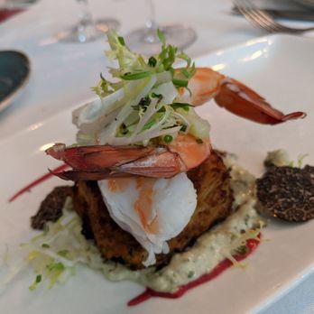 Restaurant Serenade - Crab cake, jumbo lump, poached shrimp shaved black truffle, lemon remoulade - American Near Me - Chatham, New Jersey Restaurant Serenade - Crab cake, jumbo lump, poached shrimp shaved black truffle, lemon remoulade - American Near Me - Chatham, New Jersey