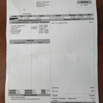 Quik Oil Change - Invoice Visit 2 - Oil Change Stations Near Me - Oakville, Ontario Quik Oil Change - Invoice Visit 2 - Oil Change Stations Near Me - Oakville, Ontario