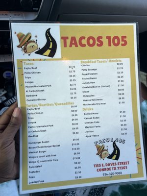 Menu photo 2 Tacos 105 Conroe, TX