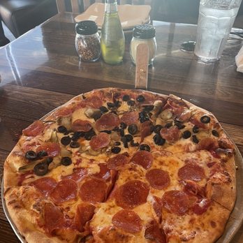 Angelo's Pizza and Pasta - Traditional Pizza 14 inches (pepperoni, with black olives and artichokes on one half too) - Pizza Near Me - Webster, Texas Angelo's Pizza and Pasta - Traditional Pizza 14 inches (pepperoni, with black olives and artichokes on one half too) - Pizza Near Me - Webster, Texas