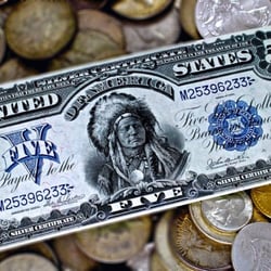 5 Dollar Indian head currency note and some rare coins