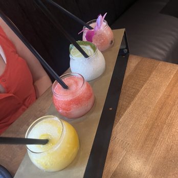 The Mexicano - Margarita flight! Yas, it was on the happy hour menu too. Good flavors! Hibiscus, lime, strawberry, and mango. - Mexican Near Me - Phoenix, Arizona