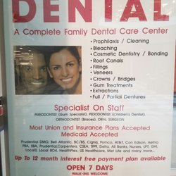 Galleria Mall Dental - A sign showing what types of services they offer and what insurances they accept.