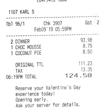 Texas de Brazil - Our bill for two, showing the $8.50 charge for a few bites of a dessert. - Brazilian Near Me - Schaumburg, Illinois Texas de Brazil - Our bill for two, showing the $8.50 charge for a few bites of a dessert. - Brazilian Near Me - Schaumburg, Illinois