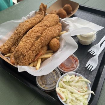 Shrimp N Stuff - Seafood Platter with catfish and coconut shrimp - Seafood Near Me - Galveston, Texas Shrimp N Stuff - Seafood Platter with catfish and coconut shrimp - Seafood Near Me - Galveston, Texas