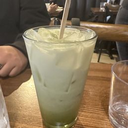 Iced Matcha Latte w/ Pistachio syrup