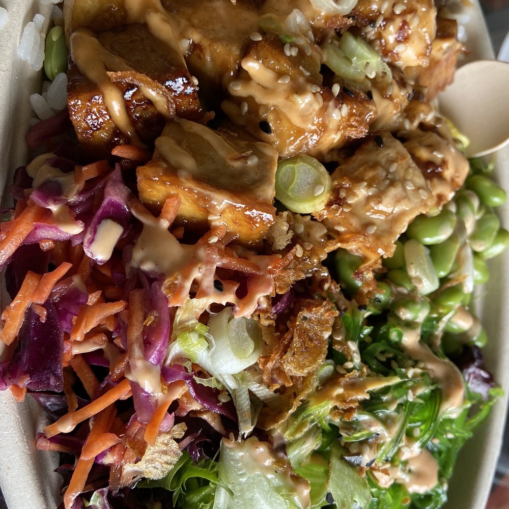 Rockaway Tiki Bar - Pan Seared Tofu Poke Bowl - Tiki Bars Near Me - Queens, New York Rockaway Tiki Bar - Pan Seared Tofu Poke Bowl - Tiki Bars Near Me - Queens, New York