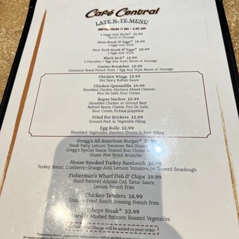 Café Central - Late night menu - American Near Me - Reno, Nevada