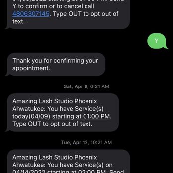 Amazing Lash Studio - Notification of an appointment that I never booked, just 3 days after an appointment that I actually did book, confirm and attend. - Eyelash Service Near Me - Phoenix, Arizona Amazing Lash Studio - Notification of an appointment that I never booked, just 3 days after an appointment that I actually did book, confirm and attend. - Eyelash Service Near Me - Phoenix, Arizona
