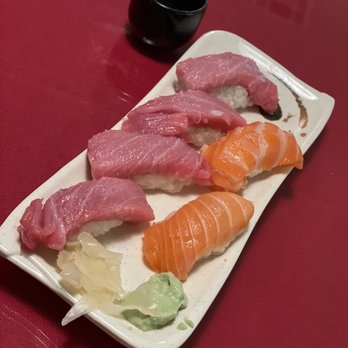 Shogun Sushi - Toro (Fatty Tuna), Sake (Salmon Sushi) and hot sake. - Sushi Bars Near Me - Palmdale, California