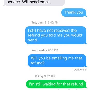 Wildwood Landscapes - Text message thread that shows Jacob from Wildwood Landscapes in completely unprofessional and crooked. - Tree Services Near Me - Yucaipa, California