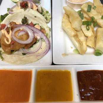 Mangos Kitchen Bar - Fish tacos, yuca frita, hot sauce - Mexican Near Me - Vancouver, British Columbia