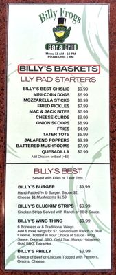 Menu photo 1 Billy Frogs Sioux Falls, SD