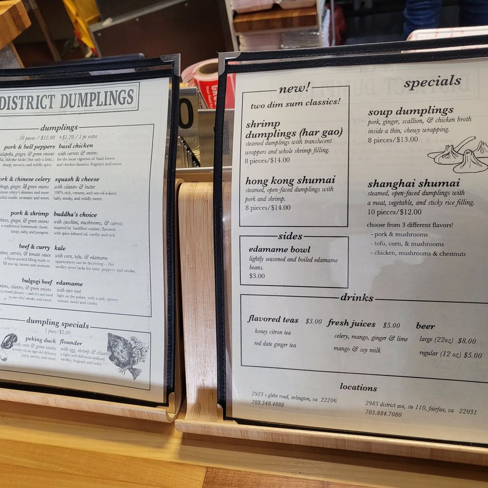 District Dumplings - The Menu. - Asian Fusion Near Me - Fairfax, Virginia
