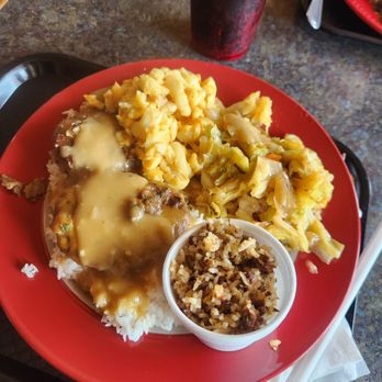Southern Twist - Salisbury steak, mac & cheese, cabbage and dirty rice. - Southern Near Me - Barstow, California Southern Twist - Salisbury steak, mac & cheese, cabbage and dirty rice. - Southern Near Me - Barstow, California