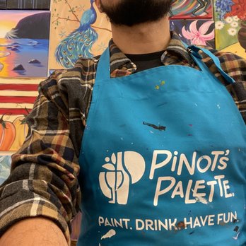 Pinot's Palette - They also lend you a cool smock so you don't get paint on yourself - Paint & Sip Near Me - Brea, California Pinot's Palette - They also lend you a cool smock so you don't get paint on yourself - Paint & Sip Near Me - Brea, California