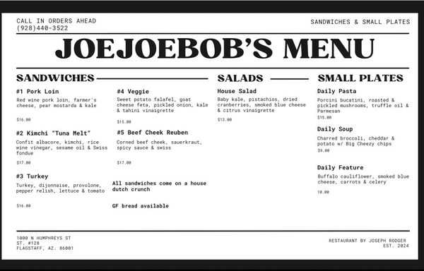 Menu photo 1 JoeJoeBob’s Flagstaff, AZ Menu photo 1 JoeJoeBob’s Flagstaff, AZ