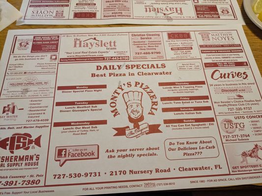 Menu photo 2 Monty's Pizza Clearwater, FL Menu photo 2 Monty's Pizza Clearwater, FL