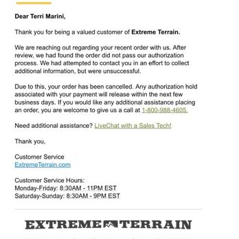 ExtremeTerrain - They Canceled but they never called me or anything - Auto Parts & Supplies Near Me - Paoli, Pennsylvania