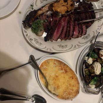 The Palm - Downtown Houston - Tomahawk steak, brussels sprouts, cheesy potatoes. - Seafood Near Me - Houston, Texas The Palm - Downtown Houston - Tomahawk steak, brussels sprouts, cheesy potatoes. - Seafood Near Me - Houston, Texas