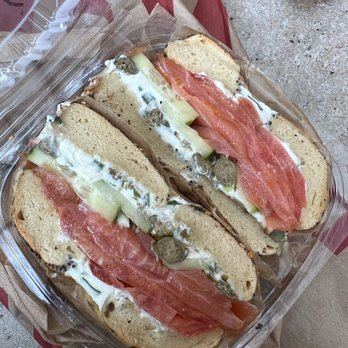 Leo's Bagels - Belly Lox Sandwich w/ capers, Scallion Cream Cheese & cucumbers - Coffee & Tea Near Me - New York, New York