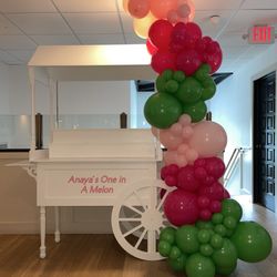 Kappel Party Rentals - Candy cart that was delivered. It was used as a cake table which was decorated with personal photos, florals, and a cake.