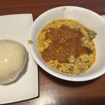 Palace Food Services - Left to right - fufu, goat egusi - African Near Me - Sacramento, California