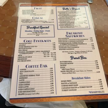 Bellas Restaurant - Backside of menu - Breakfast & Brunch Near Me - Tarrytown, New York Bellas Restaurant - Backside of menu - Breakfast & Brunch Near Me - Tarrytown, New York