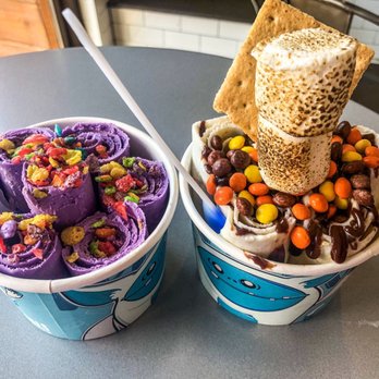 Frozen Rolls Creamery - Ube and A S'mores ice cream - Desserts Near Me - Austin, Texas