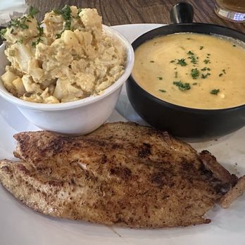 The Tipsy Crawfish - Red drum fish with Cajun sauce & Creole potato salad. This was excellent!!! - Coffee & Tea Near Me - McKinney, Texas