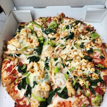 Pizza Zone - 12' PICK 6 Deep dish, chicken, onion, bell pepper, half provolone / feta cheese. SPECIAL instructions to butter the crust - Pizza Near Me - Spring, Texas