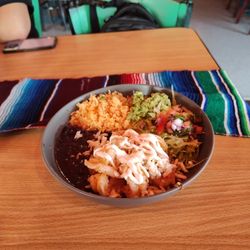 This is a shrimp burrito bowl. Delicioso! Everything fresh and made to order.
