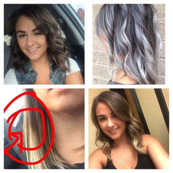 BRAVATA - What I went in with, what I showed the stylist, and after my first lightening session. - Hair Extensions Near Me - Mill Creek, Washington
