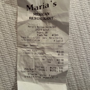 Maria's Mexican Restaurant - Our server was amazing! The prices were great! We loved where we sat at the booth. It was comfortable and spacious. - Mexican Near Me - Rogers, Arkansas Maria's Mexican Restaurant - Our server was amazing! The prices were great! We loved where we sat at the booth. It was comfortable and spacious. - Mexican Near Me - Rogers, Arkansas