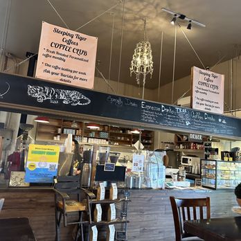 Sleeping Tiger Coffees - The front with the menu, prices are on countertop - Coffee Roasteries Near Me - Carlsbad, California Sleeping Tiger Coffees - The front with the menu, prices are on countertop - Coffee Roasteries Near Me - Carlsbad, California