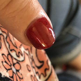 U & I Nails - Nail polish and acrylic on skin. Nail is supposed to be square. It isn't  square and isn't  filed evenly on the top. - Nail Salons Near Me - Tehachapi, California