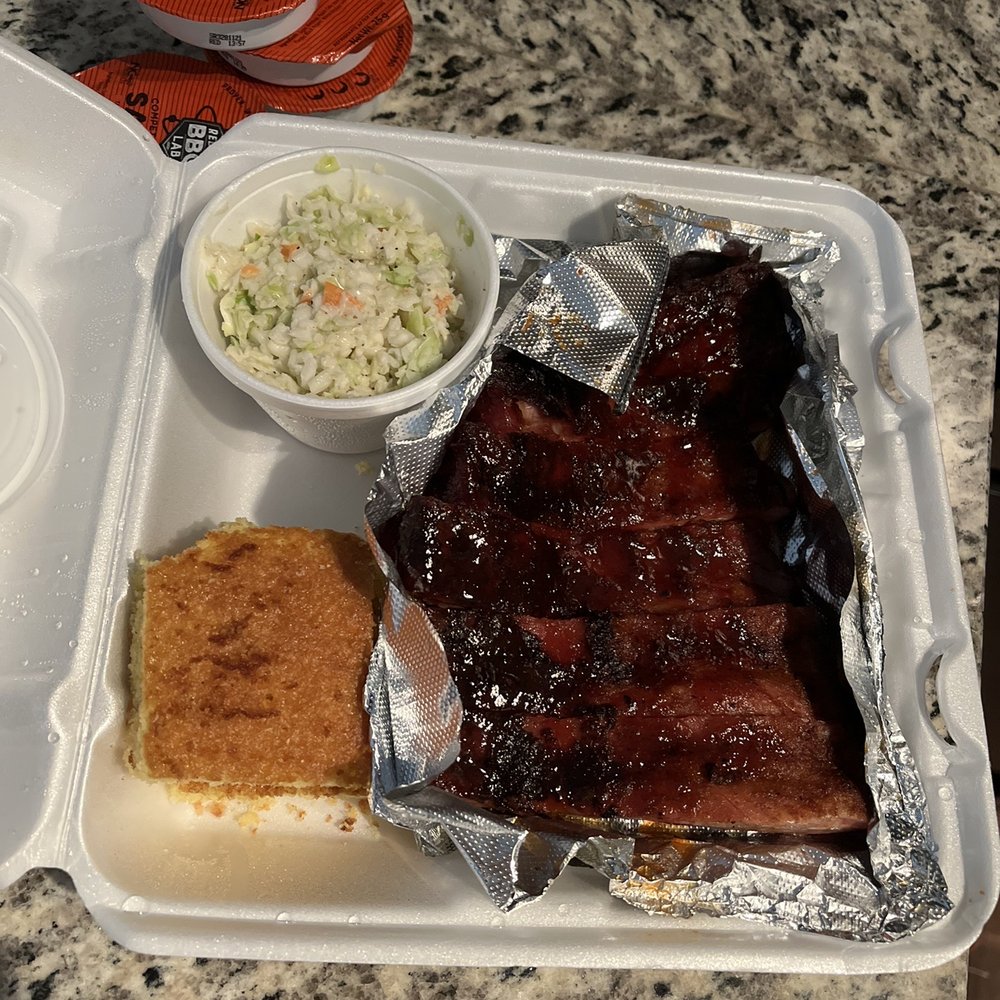 The Redneck BBQ Lab - Half rack ribs; cornbread; coleslaw - Barbeque Near Me - Benson, North Carolina The Redneck BBQ Lab - Half rack ribs; cornbread; coleslaw - Barbeque Near Me - Benson, North Carolina