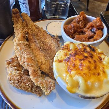 Blvd Bistro - Fried catfish with candied yams and macaroni and cheese - American Near Me - New York, New York Blvd Bistro - Fried catfish with candied yams and macaroni and cheese - American Near Me - New York, New York