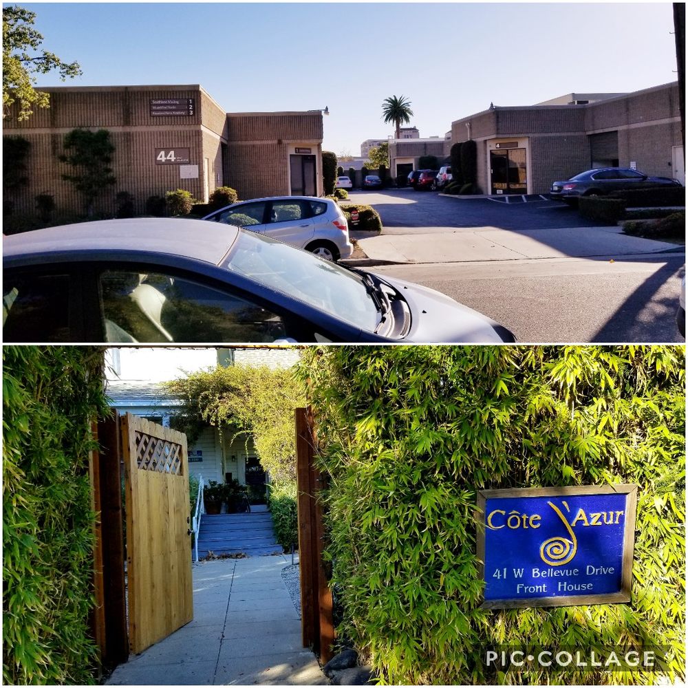 Cote d'Azur - If you see these buildings across the street, then Cote d'azur is right across from them. Small blue & gold sign amongst the bamboo leaves. - Massage Near Me - Pasadena, California