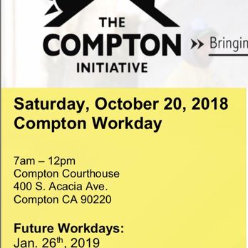 The Compton Initiative - This is the schedule for the last Compton Initiative day this Saturday and the schedule for 2019! - Community Service/Non-Profit Near Me - Paramount, California The Compton Initiative - This is the schedule for the last Compton Initiative day this Saturday and the schedule for 2019! - Community Service/Non-Profit Near Me - Paramount, California