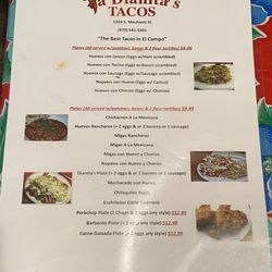 Dianitas Tacos - Menu Page 1