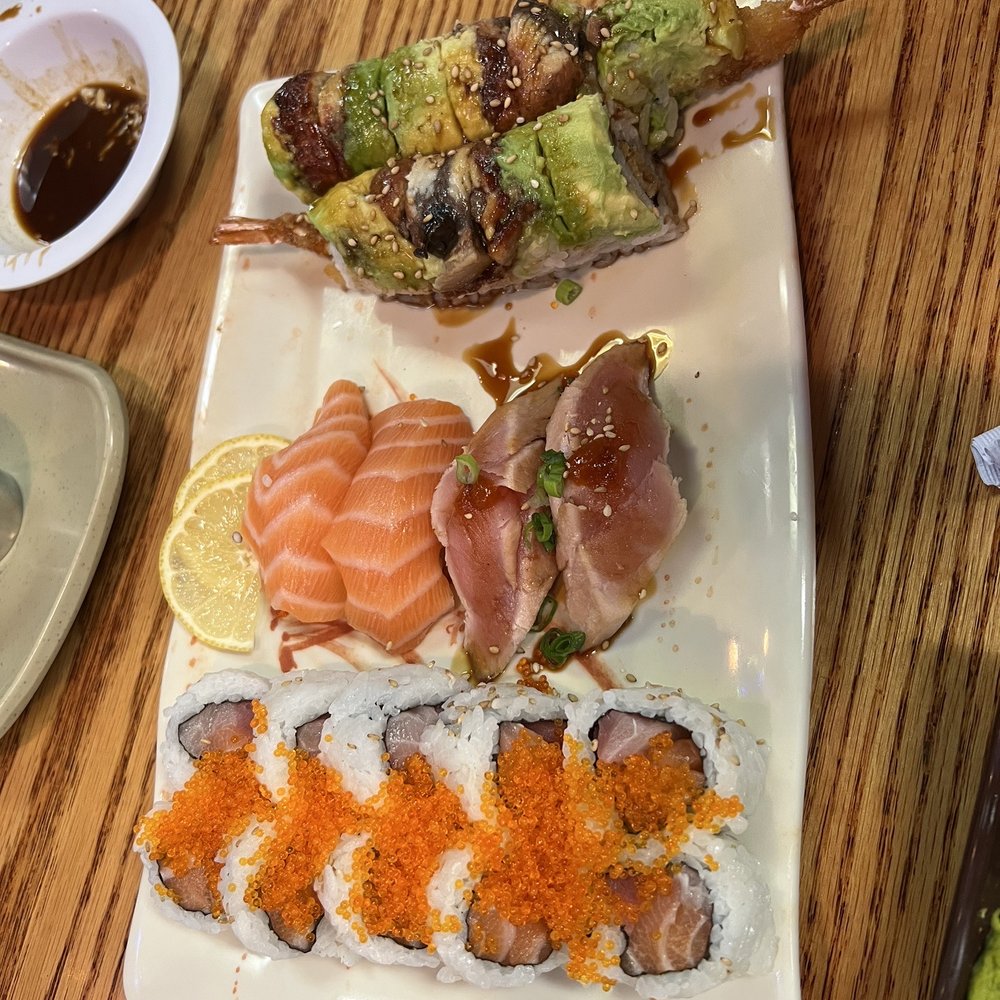 Sushi Pier - Caterpillar roll, Rainbow roll, salmon and seared tuna nigiri - Sushi Bars Near Me - Reno, Nevada Sushi Pier - Caterpillar roll, Rainbow roll, salmon and seared tuna nigiri - Sushi Bars Near Me - Reno, Nevada