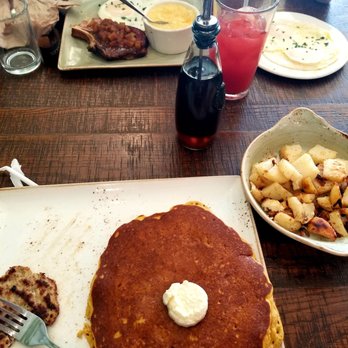 First Watch - Pumpkin Pancakes with chicken apple sausage and a side of potatoes. Back- Heritage Porkchops and Eggs. - Breakfast & Brunch Near Me - Chandler, Arizona First Watch - Pumpkin Pancakes with chicken apple sausage and a side of potatoes. Back- Heritage Porkchops and Eggs. - Breakfast & Brunch Near Me - Chandler, Arizona