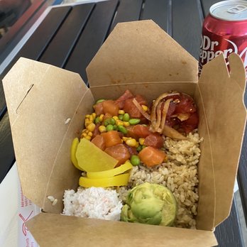 Local Poke - Salmon, Spicy Tuna, and Tuna  Poke bowl with Brown rice amongst other things which was delicious - Poke Near Me - Pleasanton, California