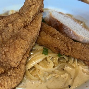 Morrow's - Cajun Crawfish Pasta with catfish - Cajun/Creole Near Me - New Orleans, Louisiana Morrow's - Cajun Crawfish Pasta with catfish - Cajun/Creole Near Me - New Orleans, Louisiana