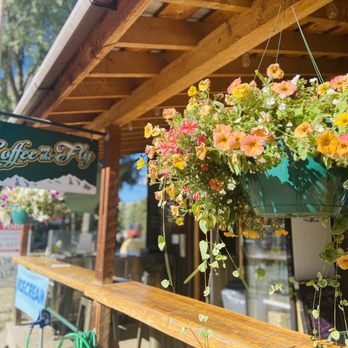 Coffee on the Fly - hanging baskets of flowers - Coffee & Tea Near Me - Creede, Colorado