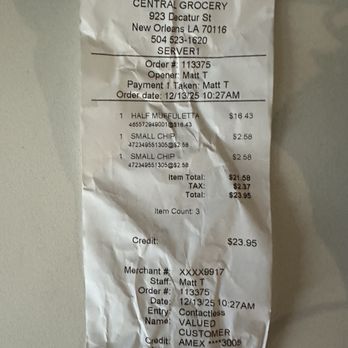 Central Grocery & Deli - The bill - Grocery Near Me - New Orleans, Louisiana Central Grocery & Deli - The bill - Grocery Near Me - New Orleans, Louisiana