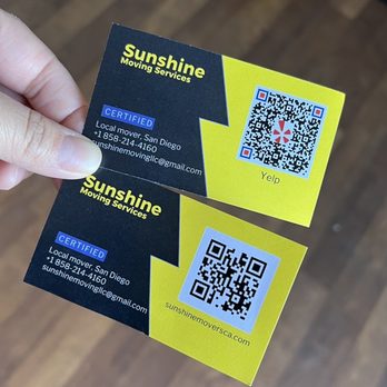 Sunshine Moving Services - Business Cards - Movers Near Me - San Diego, California